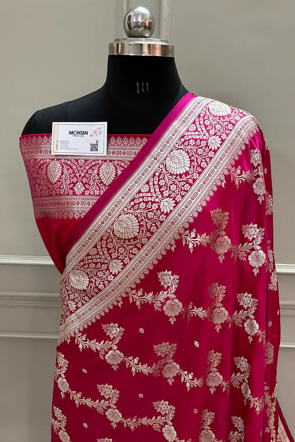 Rani Pink Papakipari Katan Silk Banarasi Saree