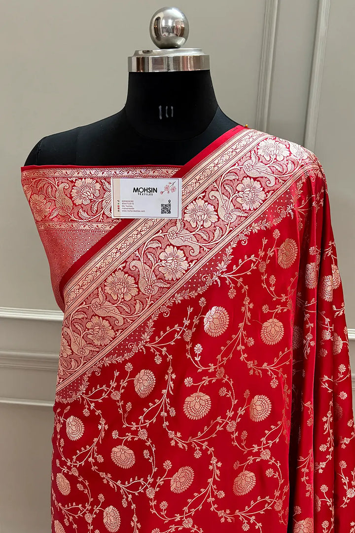 Red Churmuri Jaal Katan Silk Banarasi Saree