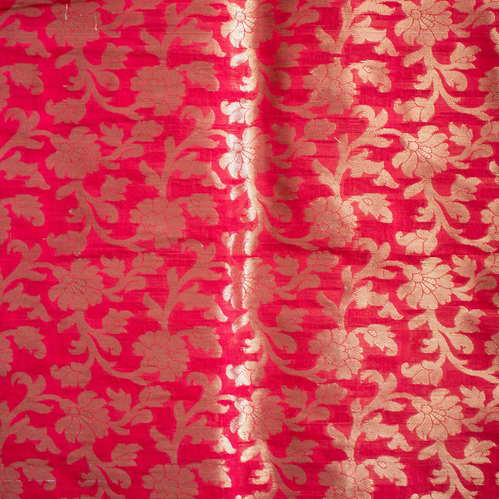 Red Golden Zari Banarasi Musrize Silk Fabric