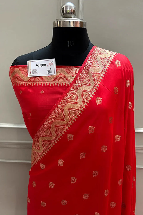 Red Golden Zari Dola Silk Banarasi Saree