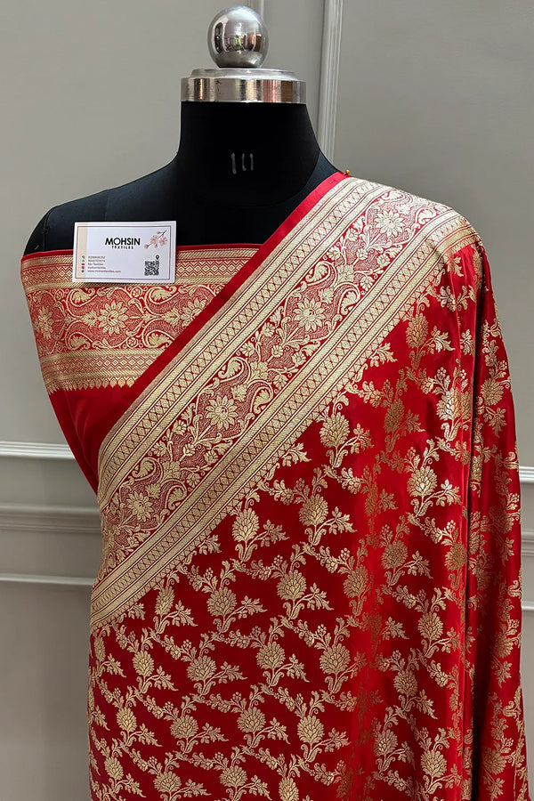 Red Golden Zari Katan Silk Banarasi Saree