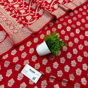 Red Golden Zari Katan Silk Banarasi Suit