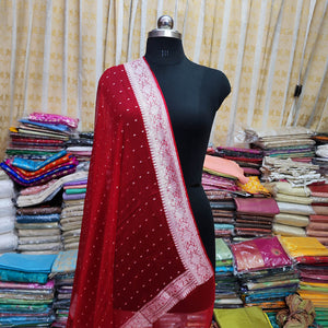 Red Handloom Pure Georgette Silk Banarasi Dupatta