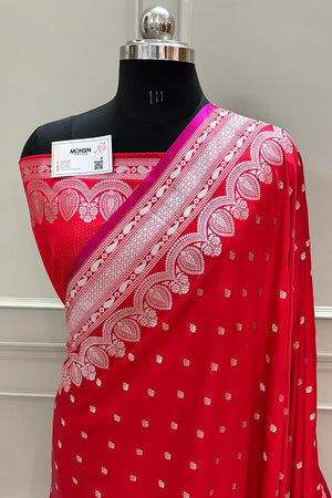 Red Jadi Buti Katan Silk Banarasi Saree