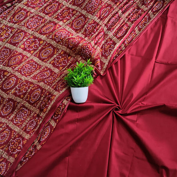 Red Plain Banarasi Silk Suit With Bandhej Printed Dupatta