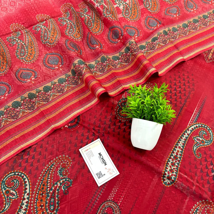 Red Printed Cotton Silk Salwar Suit