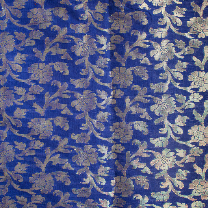 Royal Blue Golden Zari Banarasi Musrize Silk Fabric