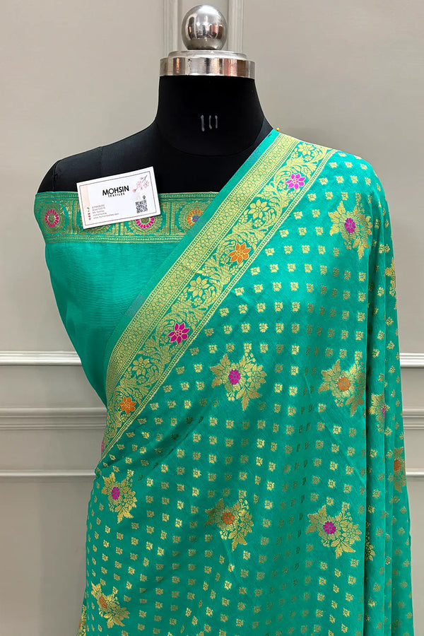 Sea Green Golden Zari Dola Silk Banarasi Saree