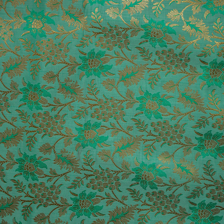 Sea Green Handloom Katan Brocade Silk Fabric