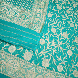 Sea Green Handloom Pure Georgette Banarasi Suit