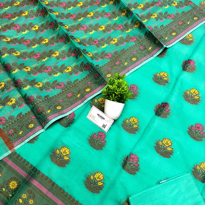 Sea Green Meenakari Banarasi Silk Suit