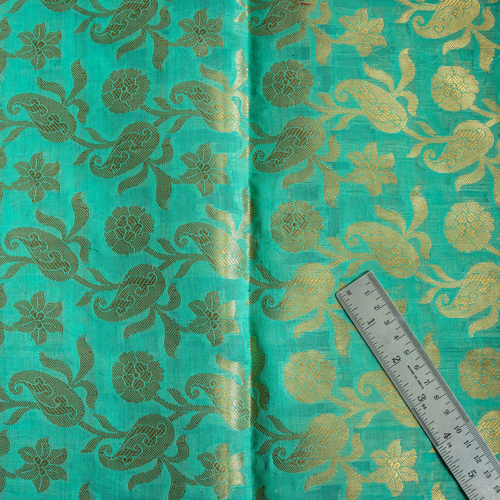 Sea Green Zari Woven Banarasi Musrize Silk Fabric