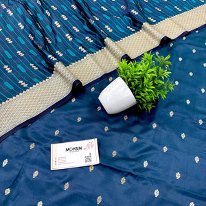 Teal Golden Zari Katan Silk Banarasi Suit