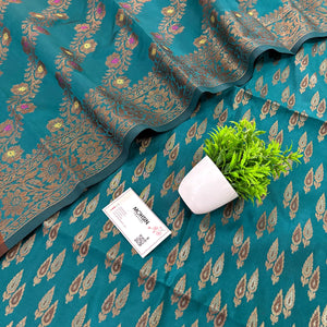 Teal Kadi Patti Satin Silk Banarasi Suit
