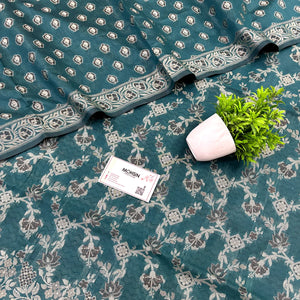 Teal Resham Zari Cotton Silk Banarasi Suit