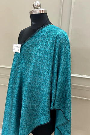 Teal Resham Zari Silk Banarasi Stole