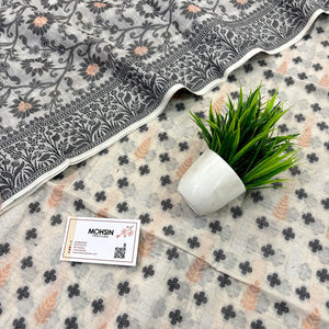 White Resham Zari Banarasi Silk Suit