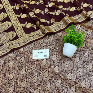 Wine Golden Zari Katan Silk Banarasi Suit