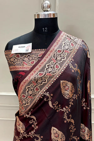 Wine Zari Katan Silk Banarasi Saree