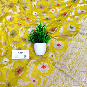 Yellow Golden Zari Georgette Silk Banarasi Saree