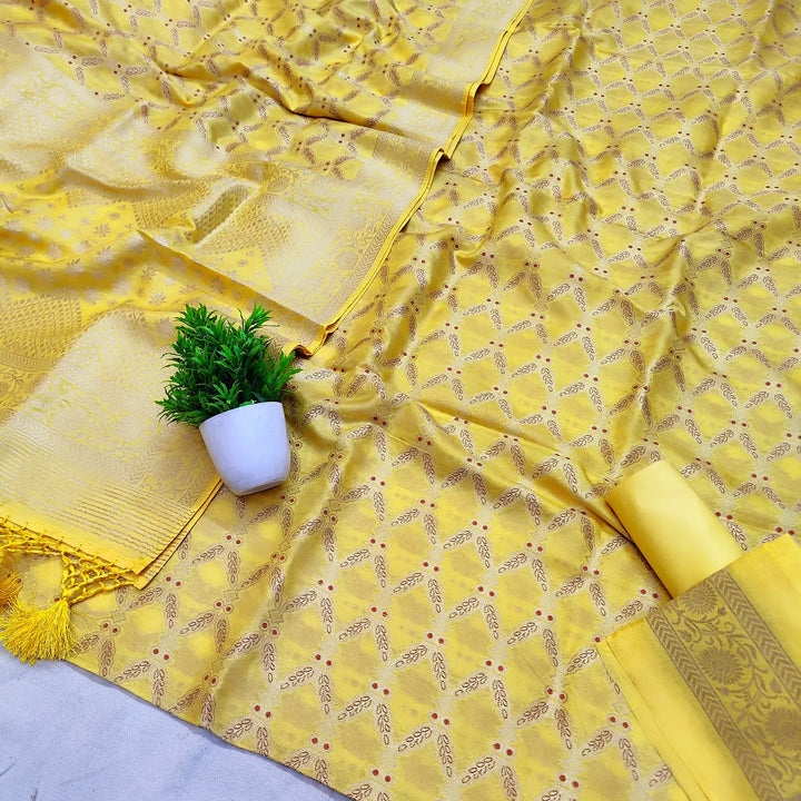 Yellow Golden Zari Viscos Georgette Banarasi Suit