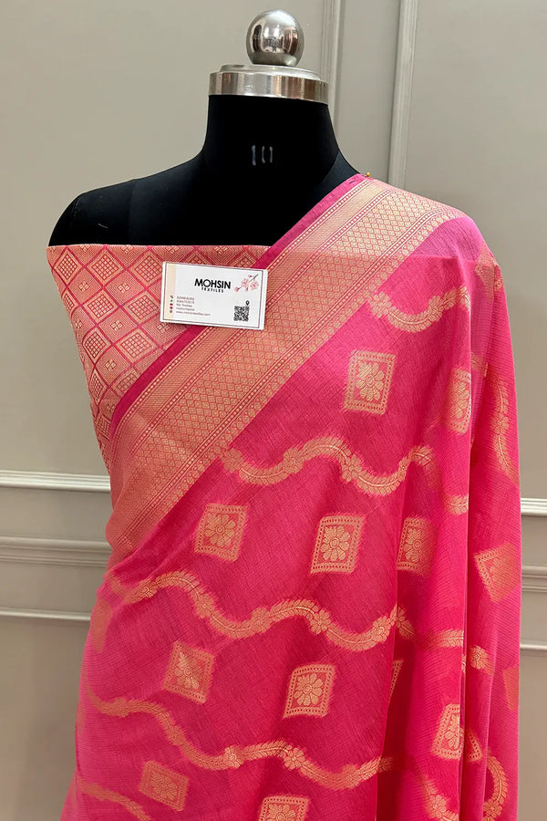 Baby Pink Behti Ganga Chanderi Silk Banarasi Saree