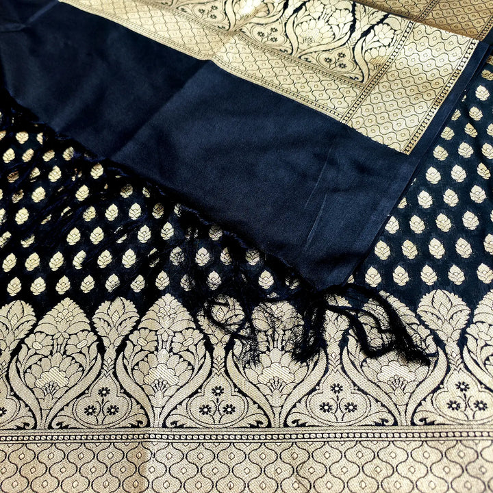 Black Kalli Buti Katan Silk Banarasi Suit