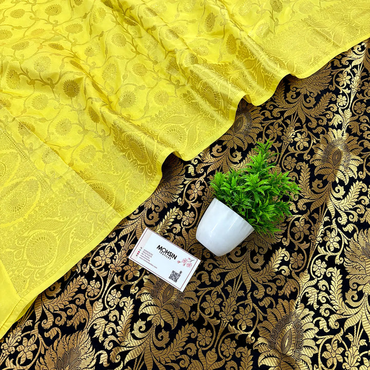 Black and Yellow Alankaar Katan Silk Banarasi Suit