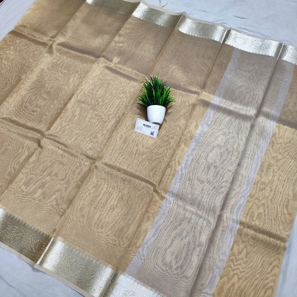 Gold Tarbana Plain Tissue Silk Banarasi Saree