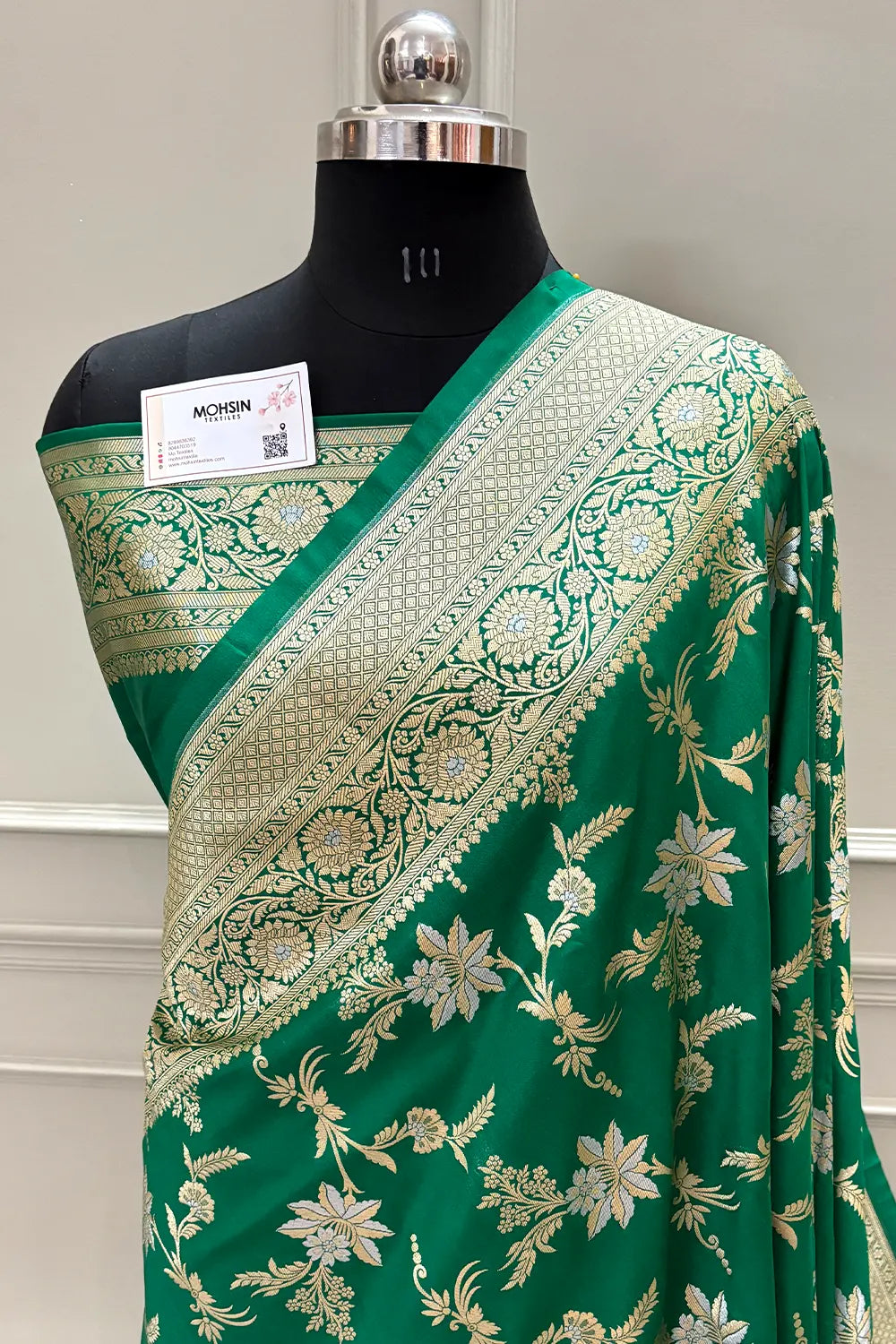 Green Jasmine Jaal Katan Silk Banarasi Saree – Mohsin Textiles