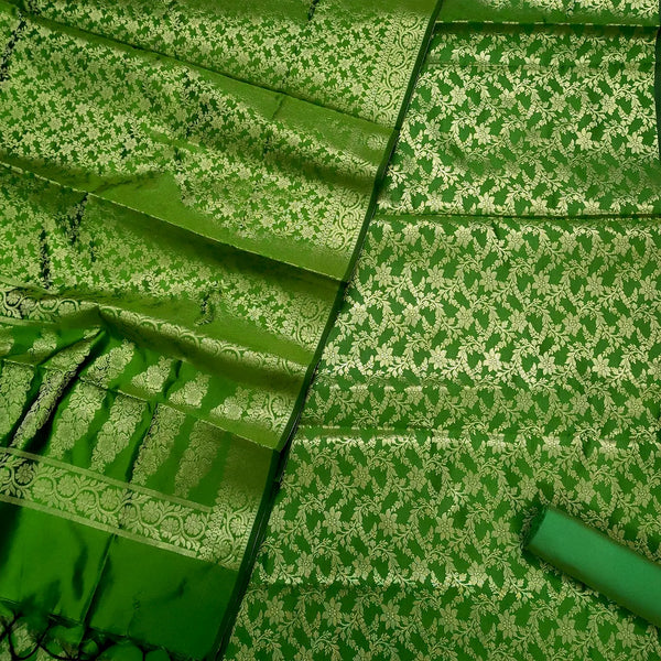 Green Shaktimaan Jaal Satin Silk Banarasi Suit