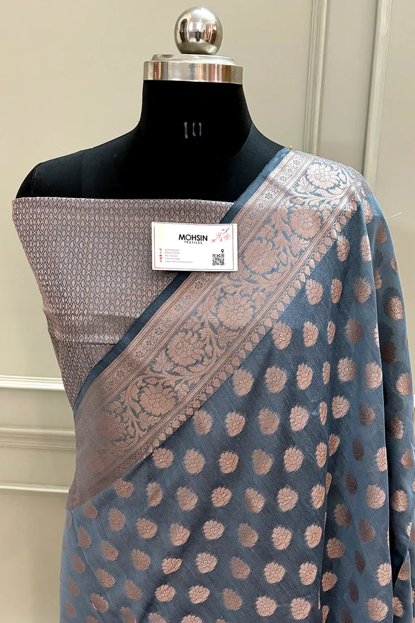 Grey Panni Buti Chanderi Silk Banarasi Saree