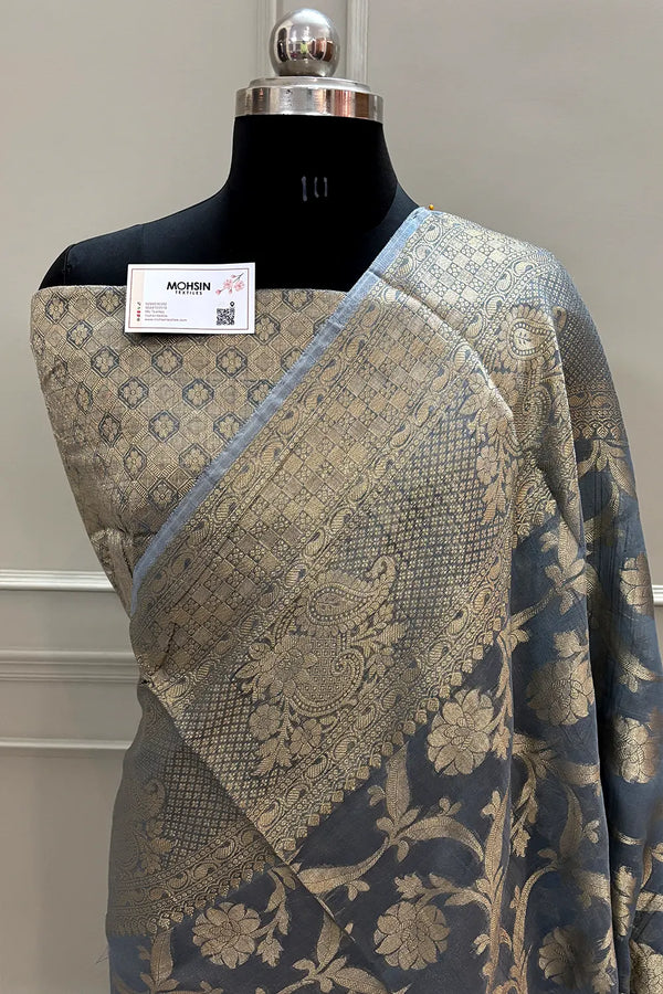 Grey Shahi Jaal Chanderi Silk Banarasi Saree