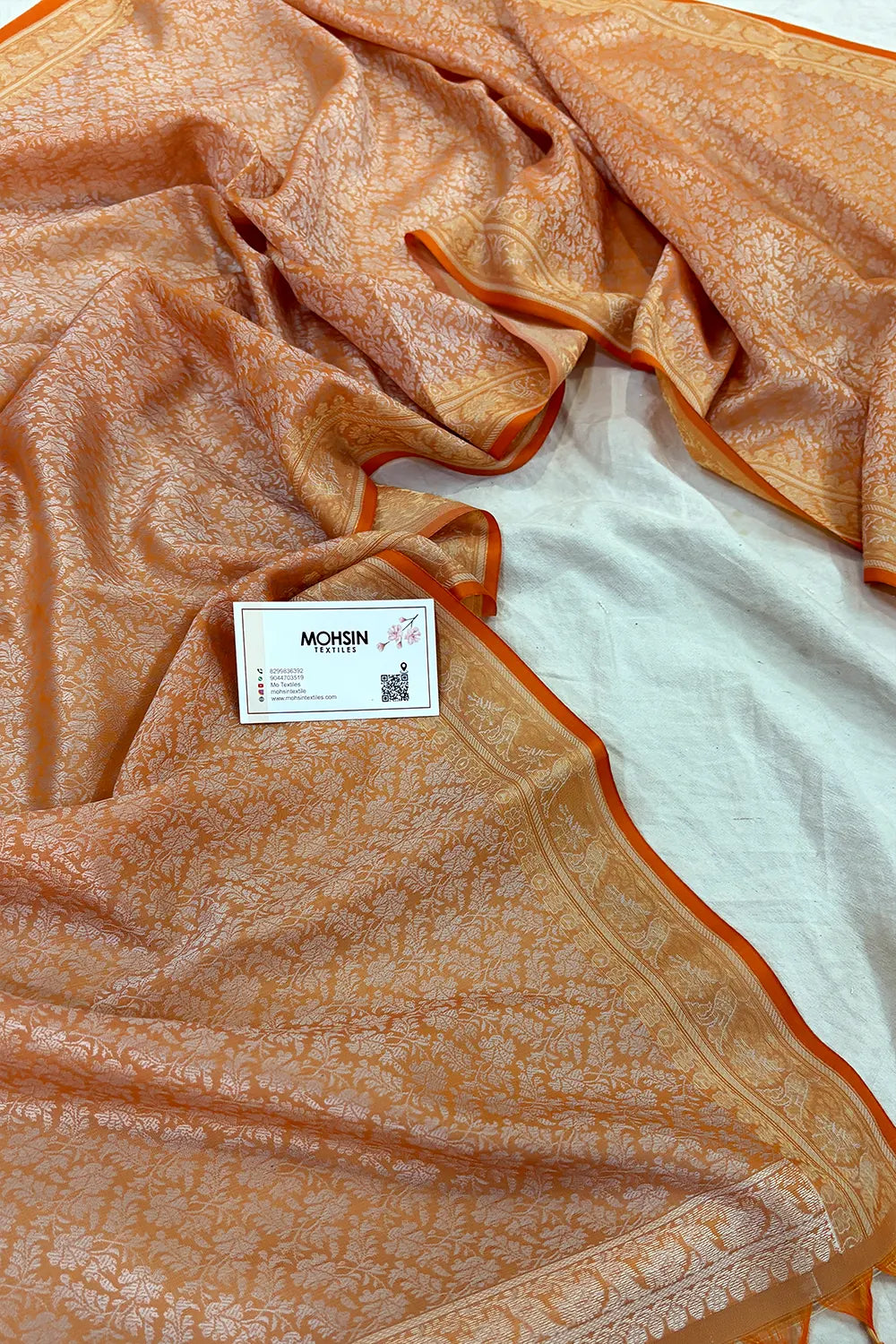 Light Peach Resham Zari Silk Banarasi Stole