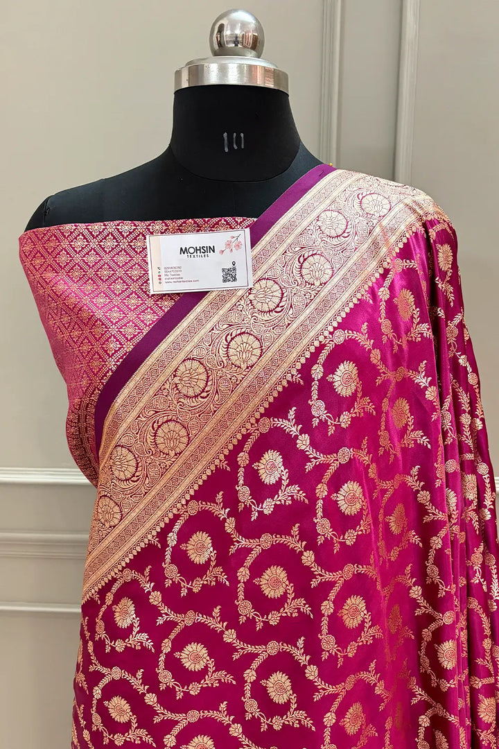 Magenta Dragon Jaal Katan Silk Banarasi Saree