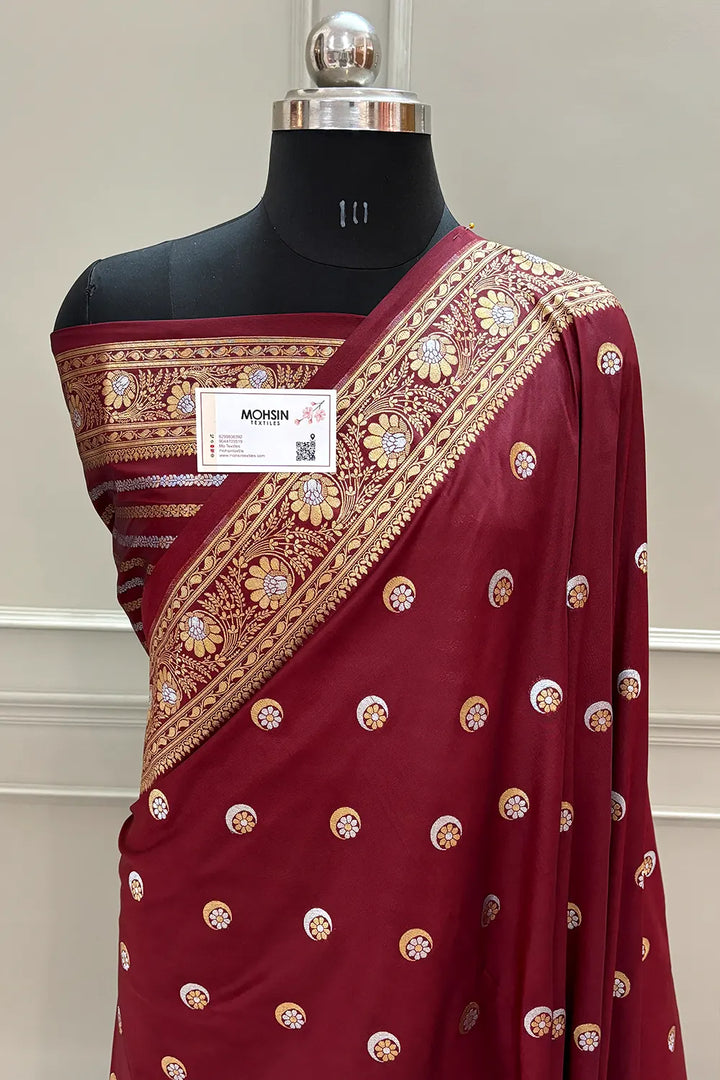 Maroon Chand Tara Katan Silk Banarasi Saree