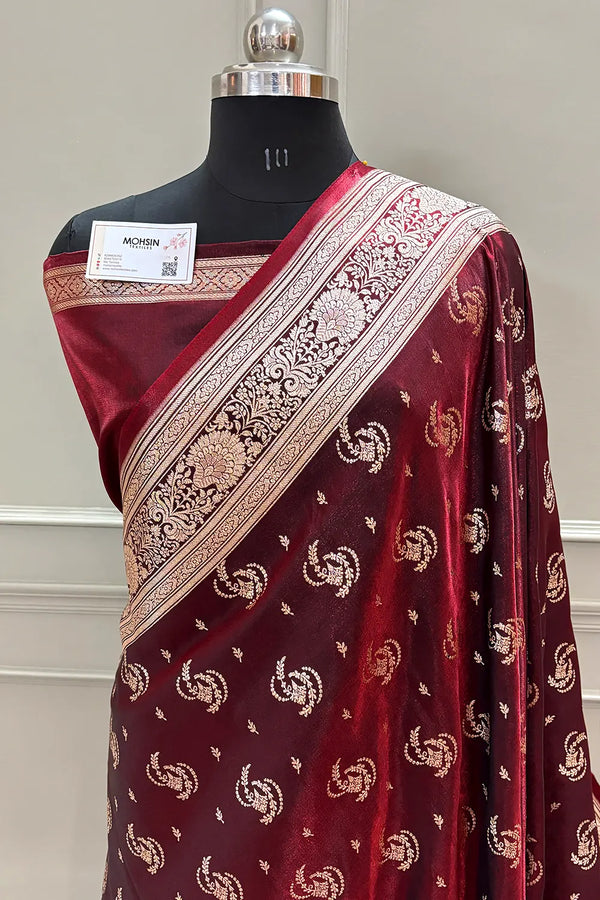 Maroon Galaxy Buti Katan Silk Banarasi Saree