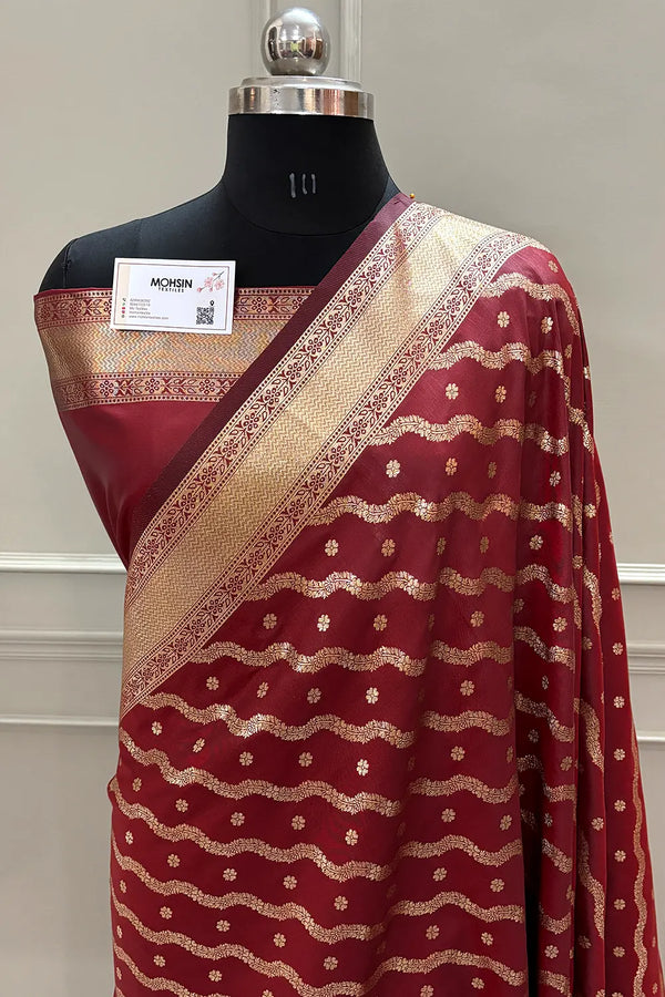 Maroon Golden Zari Katan Silk Banarasi Saree