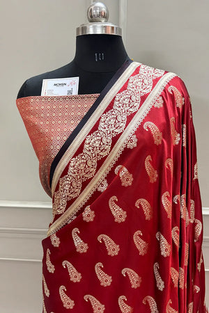 Maroon Unicorn Buti Katan Silk Banarasi Saree