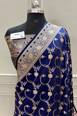 Navy Blue Kanchan Bel Katan Silk Banarasi Saree