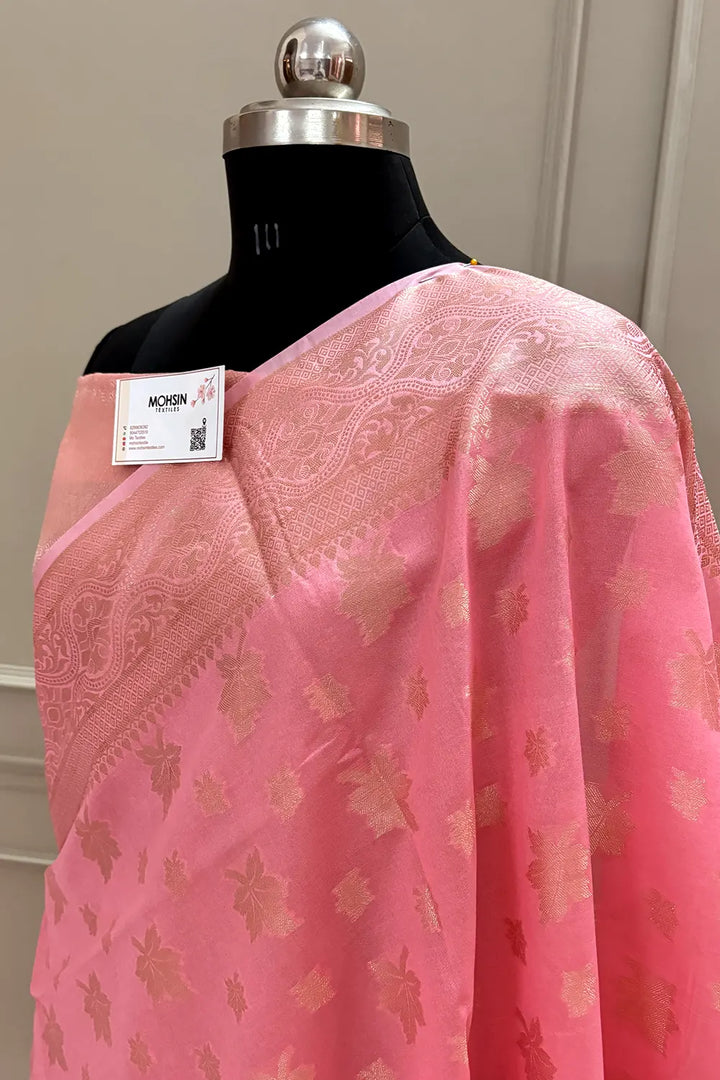 Peach Daab Buti Chanderi Silk Banarasi Saree