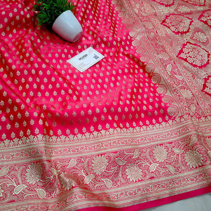 Pink Chunni Buti Katan Silk Banarasi Saree