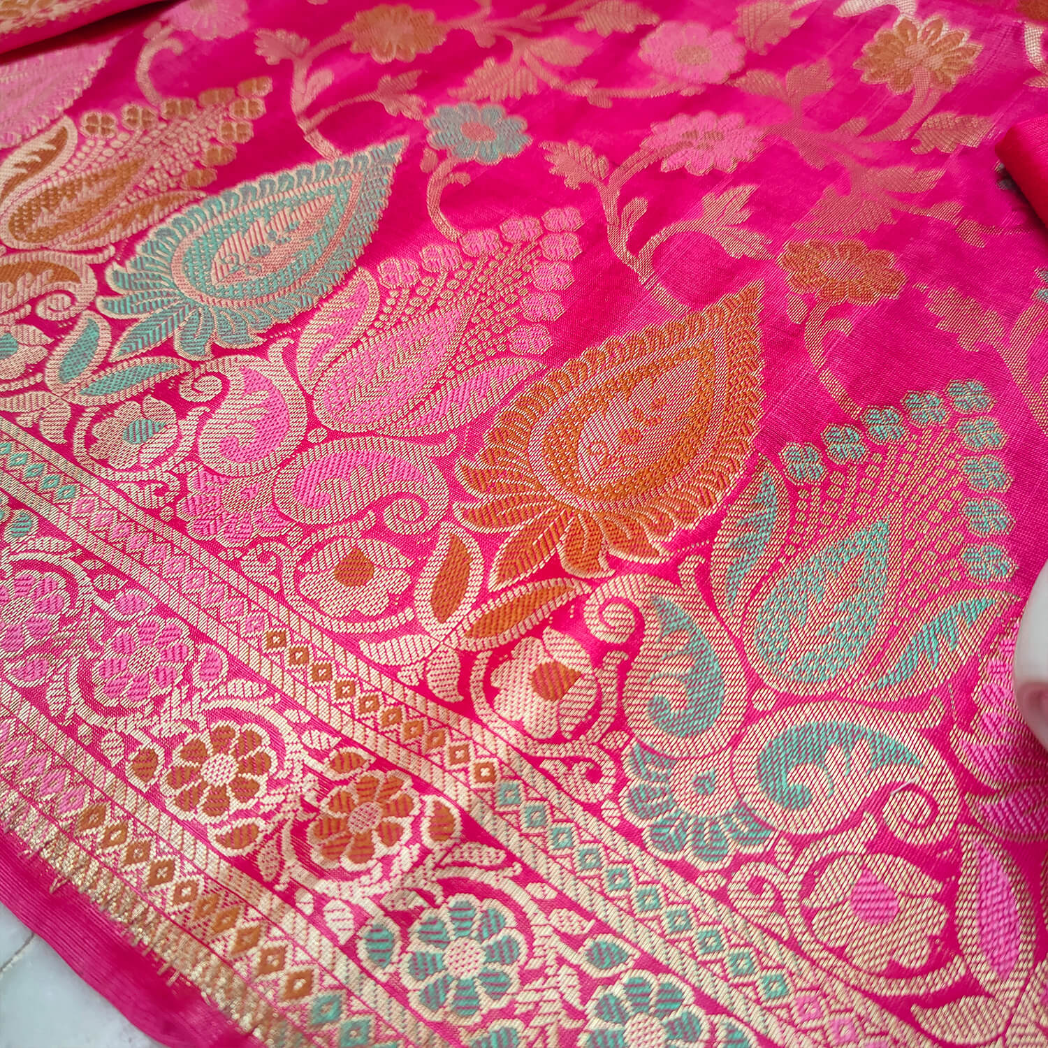 Pink Tilfi Meenakari Satin Silk Banarasi Suit