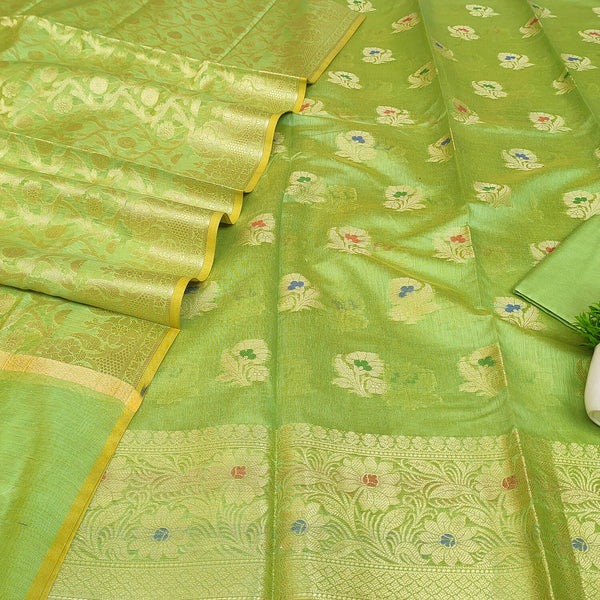Pista Meenakari Golden Zari Banarasi Silk Salwar Suit