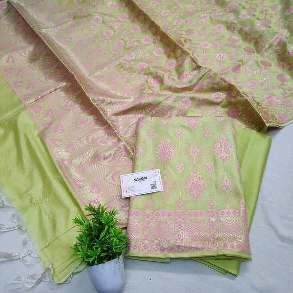 Pista Pink Meena Katan Silk Banarasi Suit
