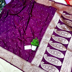 Purple Chitrani Buti Katan Silk Banarasi Saree