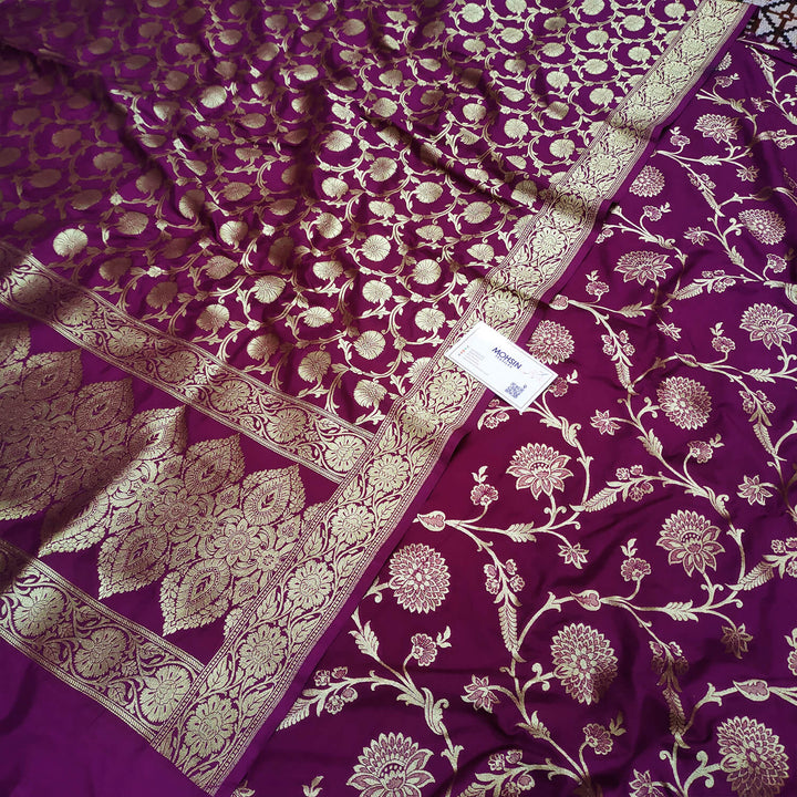 Purple Golden Zari Katan Silk Banarasi Suit