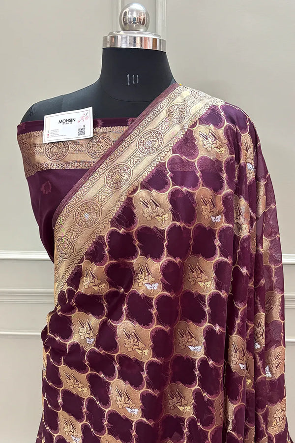 Purple Golden Zari Organza Silk Banarasi Saree