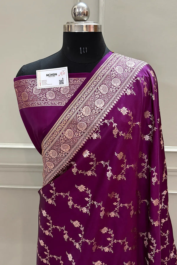 Purple Jhadi Jaal Katan Silk Banarasi Saree