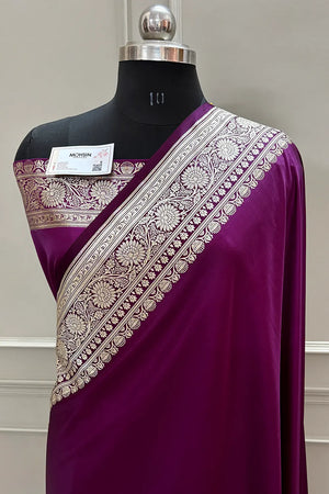 Purple Plain Golden Zari Katan Silk Banarasi Saree